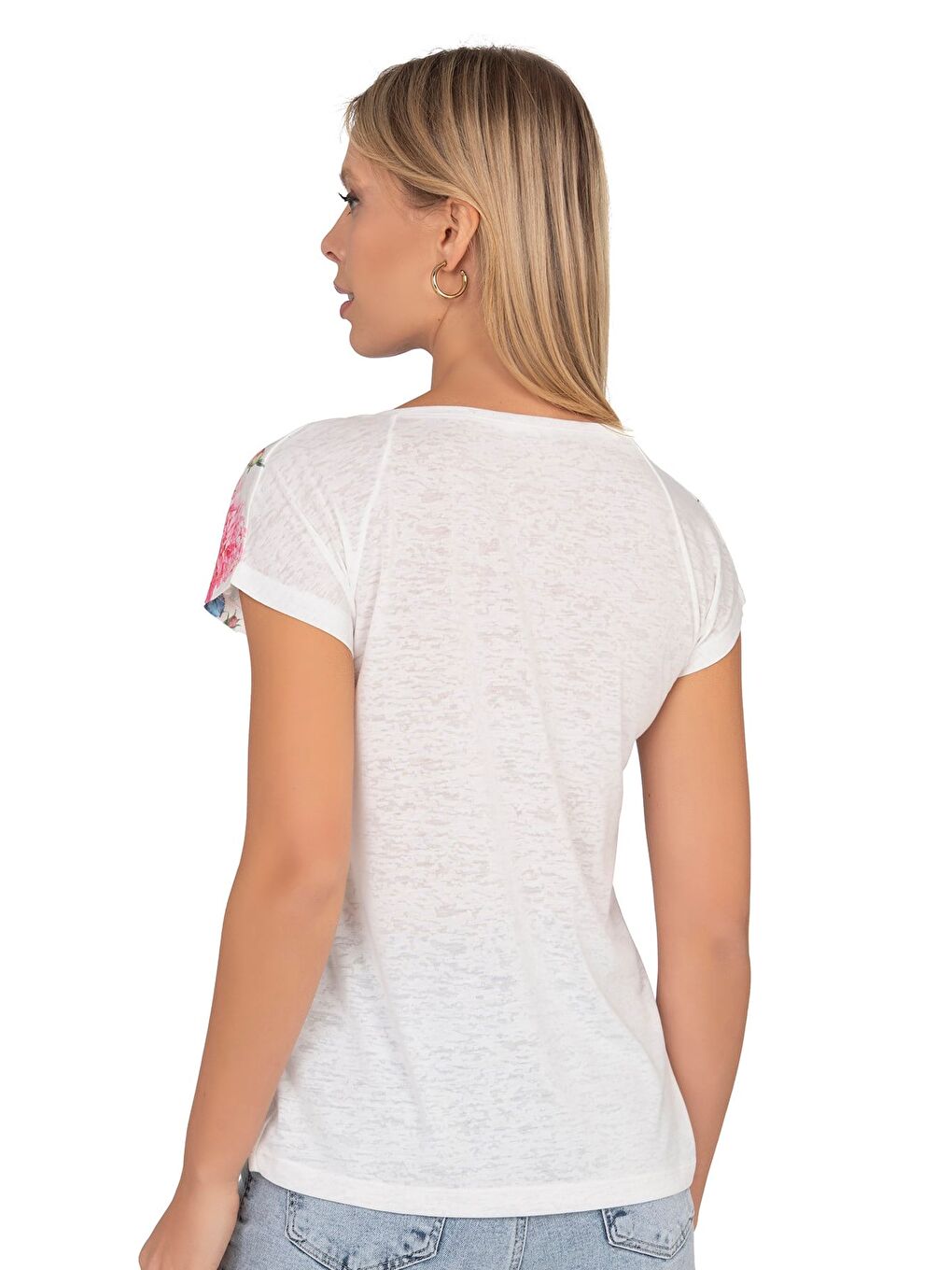 Kadın Floral Desenli Yazı Detaylı Bluz | Ekru 25792-4