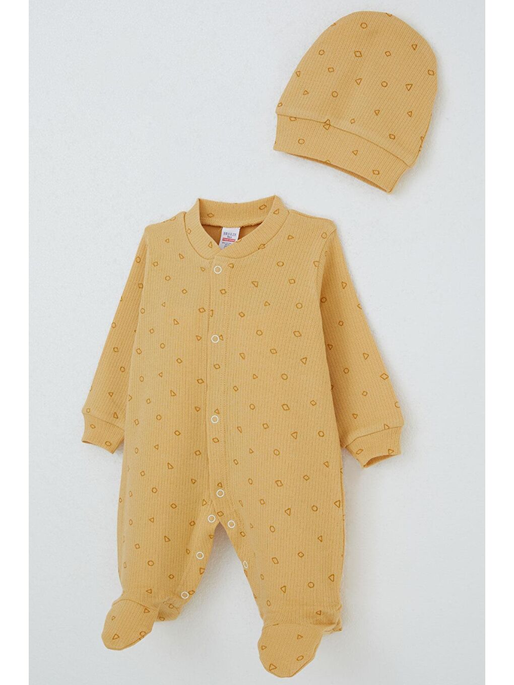 Erkek Bebek Patikli Tulum Mini Geometrik Şekiller Hardal Sarı (0-6 Ay)-2
