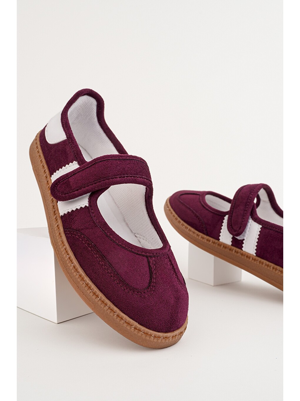 Bordo Speed Kadın Cırtlı Rahat Taban Günlük Sneaker Babet Ayakkabı-6