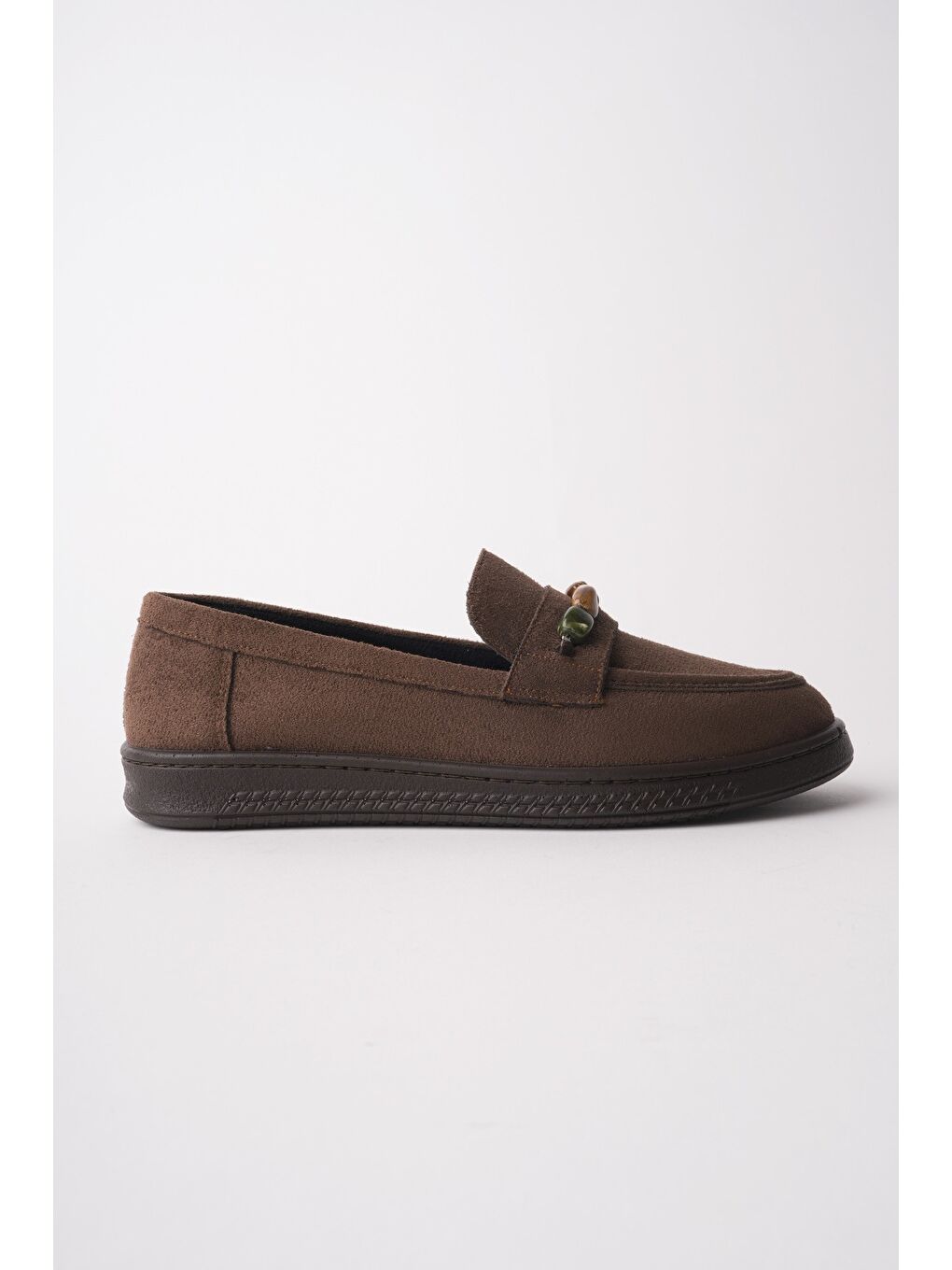 Kahverengi AUREVA Boncuk Detaylı Süet Kadın Günlük Loafer Ayakkabı