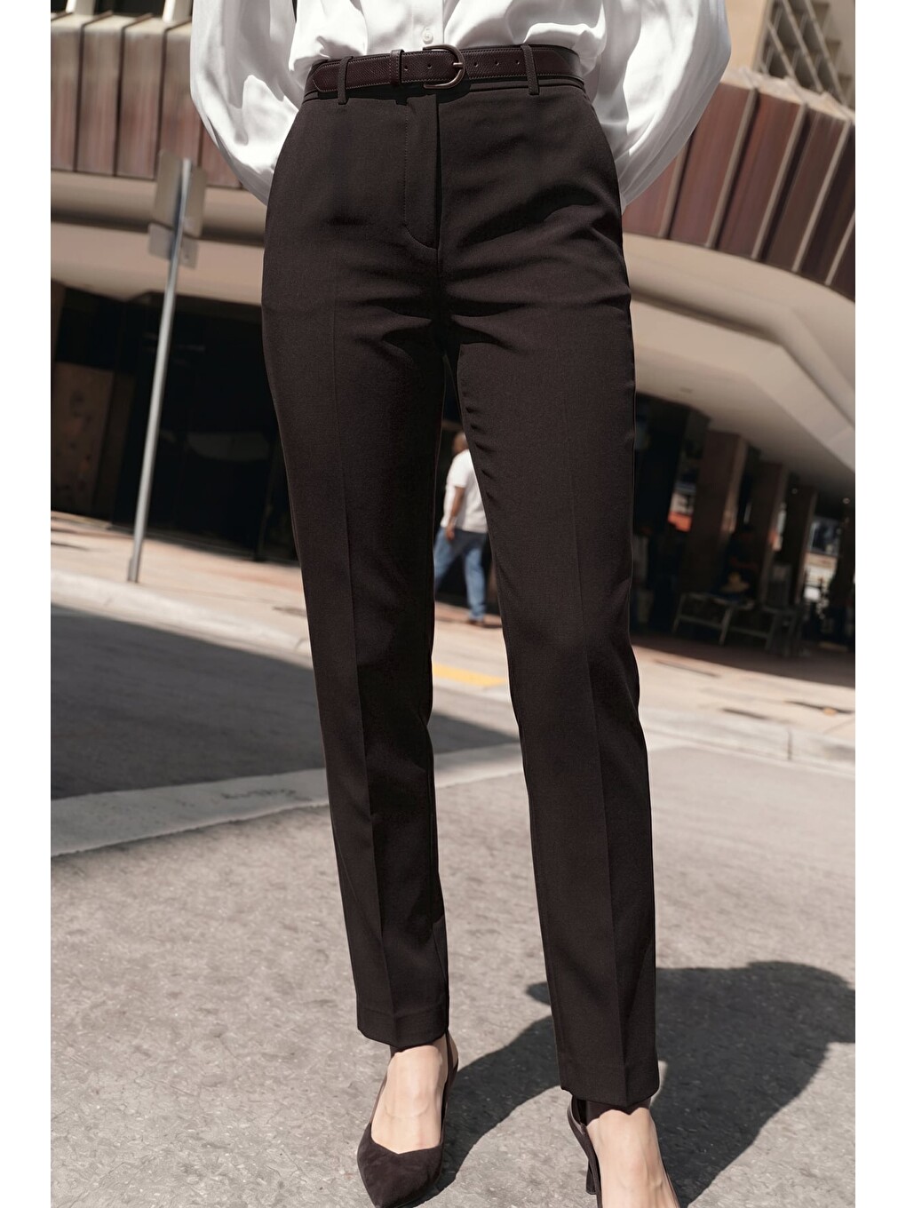Kahverengi Beli Lastikli Klasik Pantolon - Kahve-3