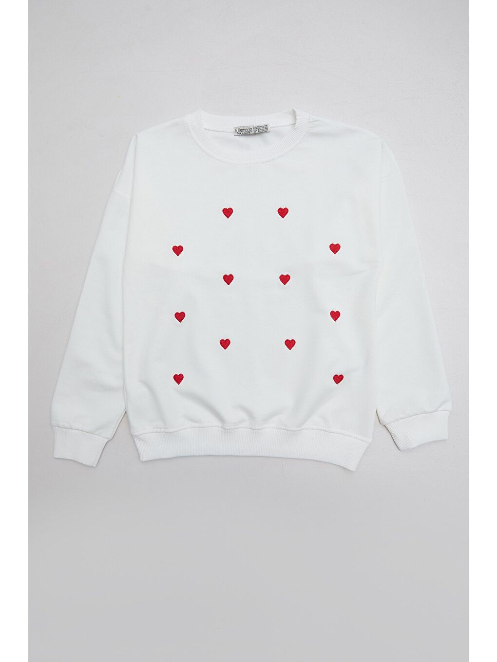 Ekru Kalp Nakışlı Kız Çocuk Sweatshirt
