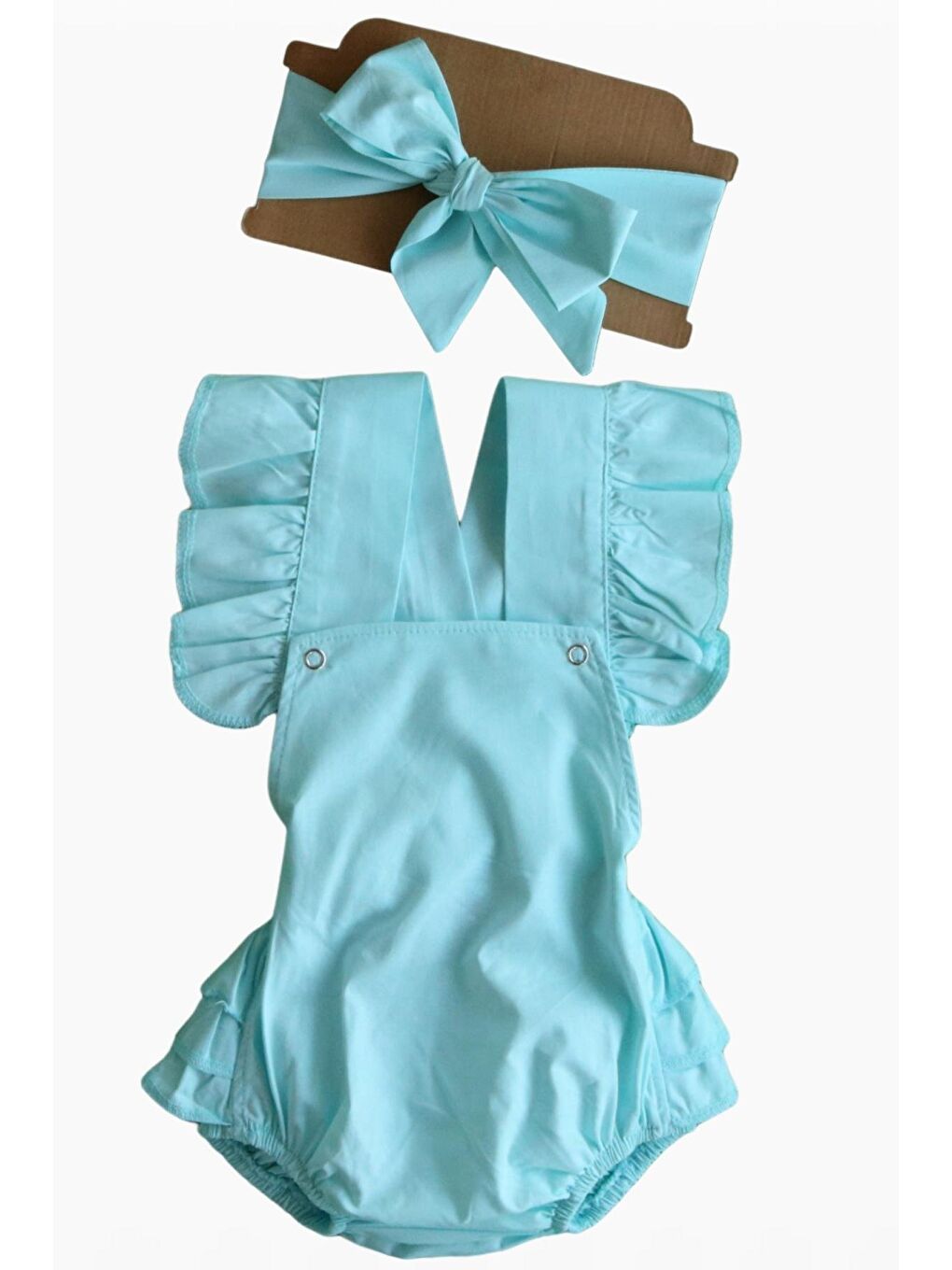 Kız Bebek Mint Yeşili Pamuklu Salopet Bandana Takım