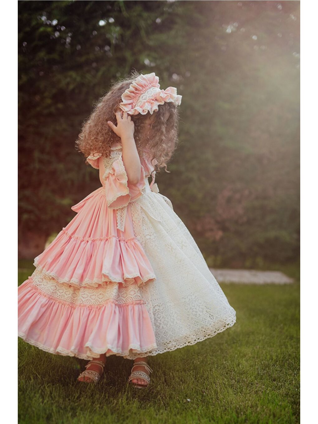 Pembe Doğum Günü Kız Çocuk Saç Aksesuarlı Vintage Elbise-1