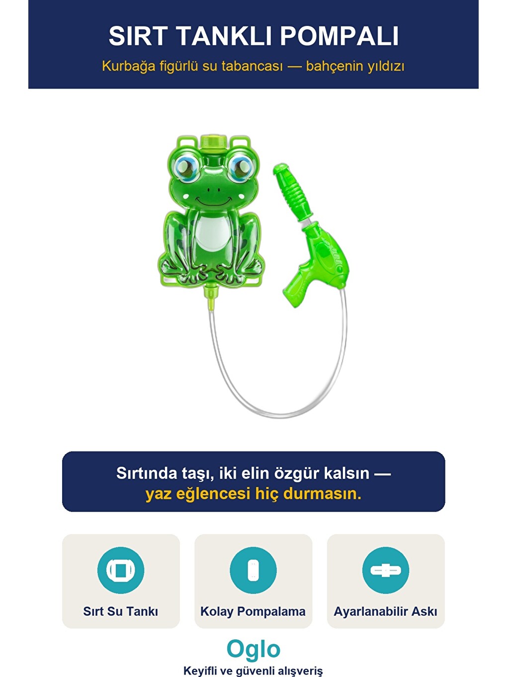 Su Tabancası Sırt Çantalı Pompalı — Frogy Su Depolu Tanklı Çocuk Su Tüfeği, Yaz Bahçe Havuz Oyuncağı-2