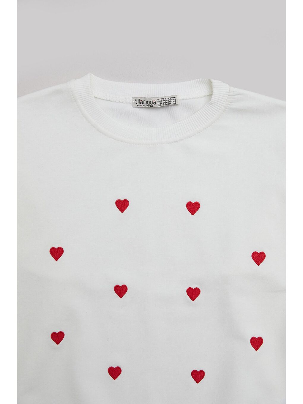 Ekru Kalp Nakışlı Kız Çocuk Sweatshirt-1