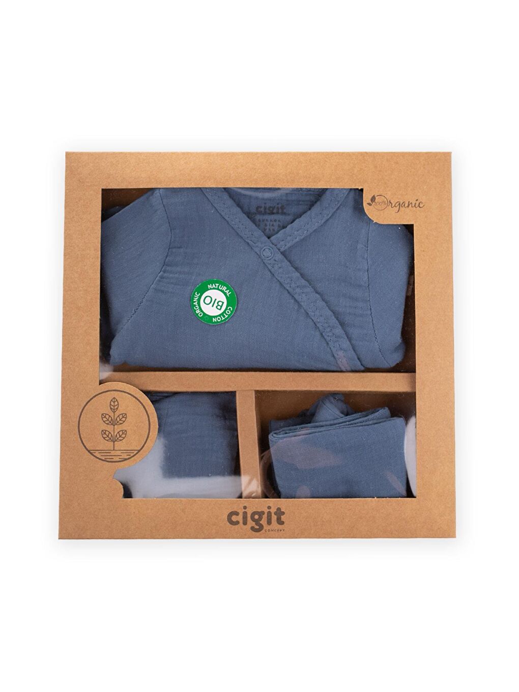 Organik Hastane Çıkışı Bebek Takımı 0-3 Ay İndigo Mavi-2