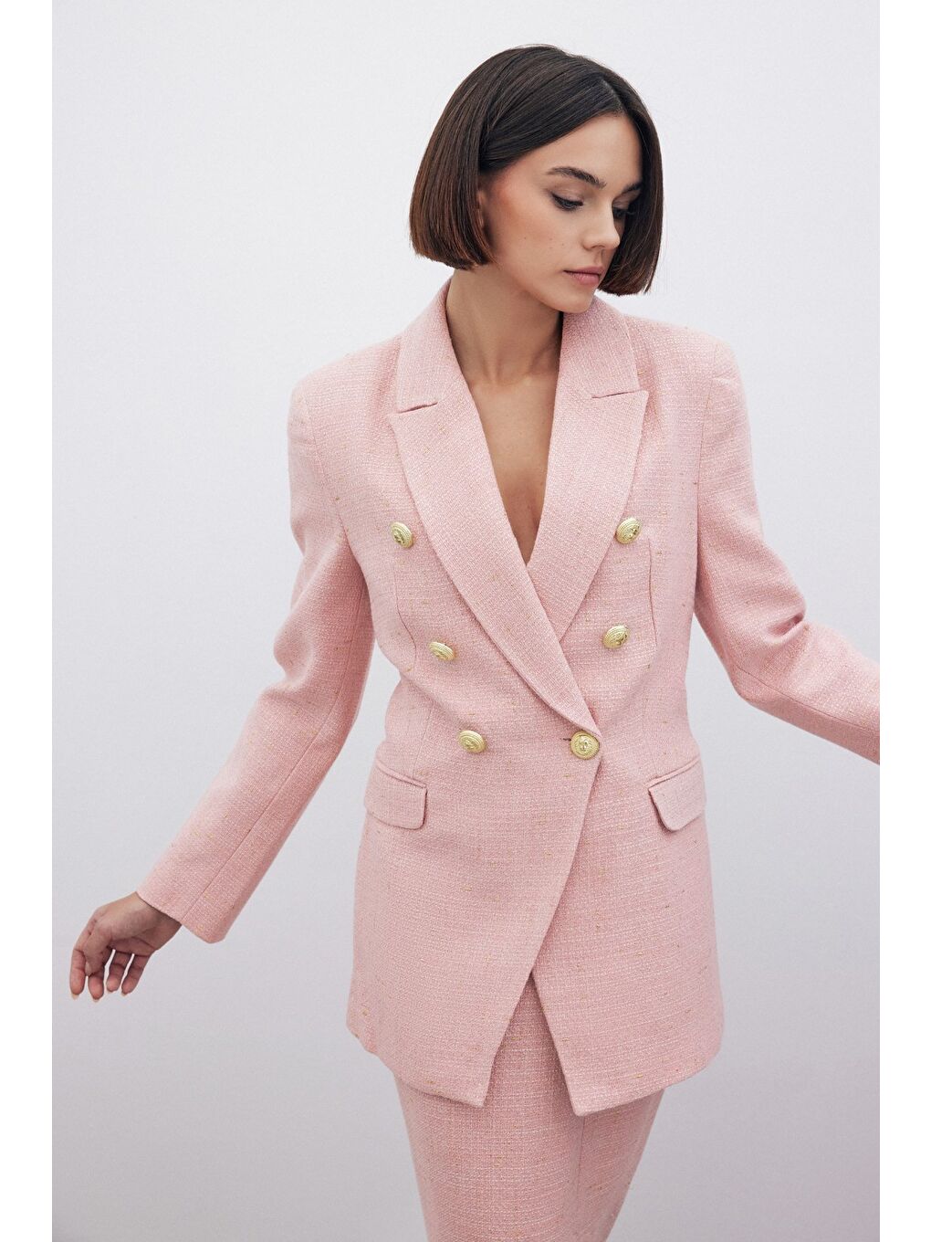 Simli Uzun Ceket - Pembe