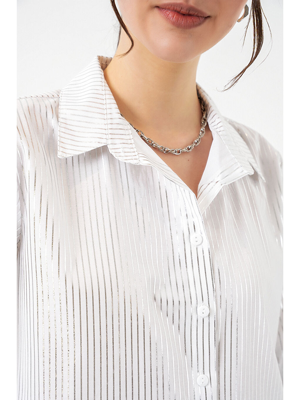 Gri Kadın Varak Desenli Gömlek 20253 - B.Gümüş-4