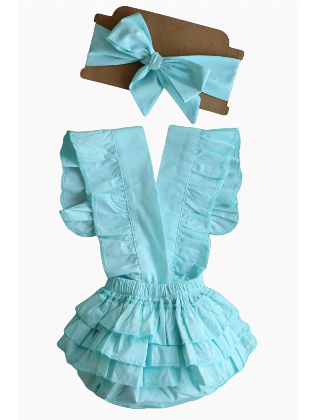 Kız Bebek Mint Yeşili Pamuklu Salopet Bandana Takım-1