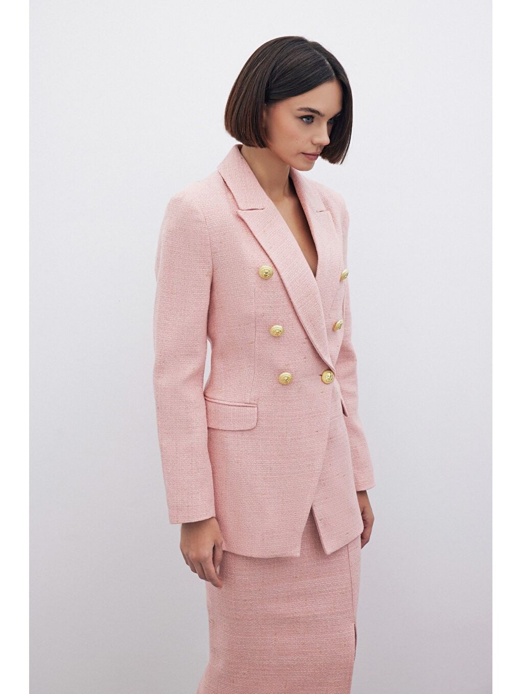 Simli Uzun Ceket - Pembe-1