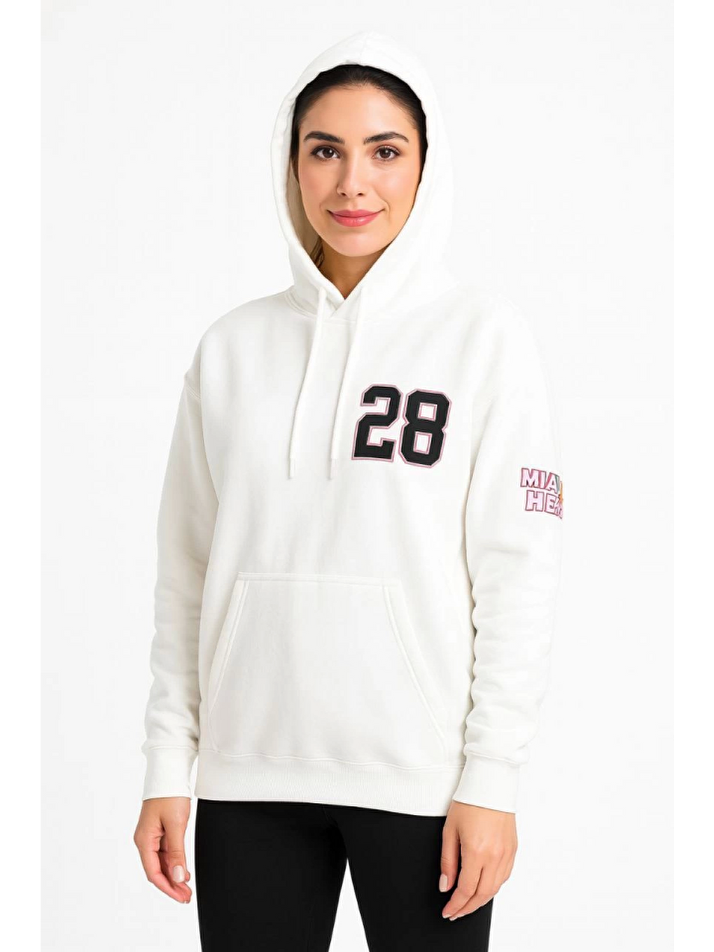 Üç İplik Kapüşonlu Ön Ve Arka Baskılı Sweatshirt Hoodie - Beyaz-1