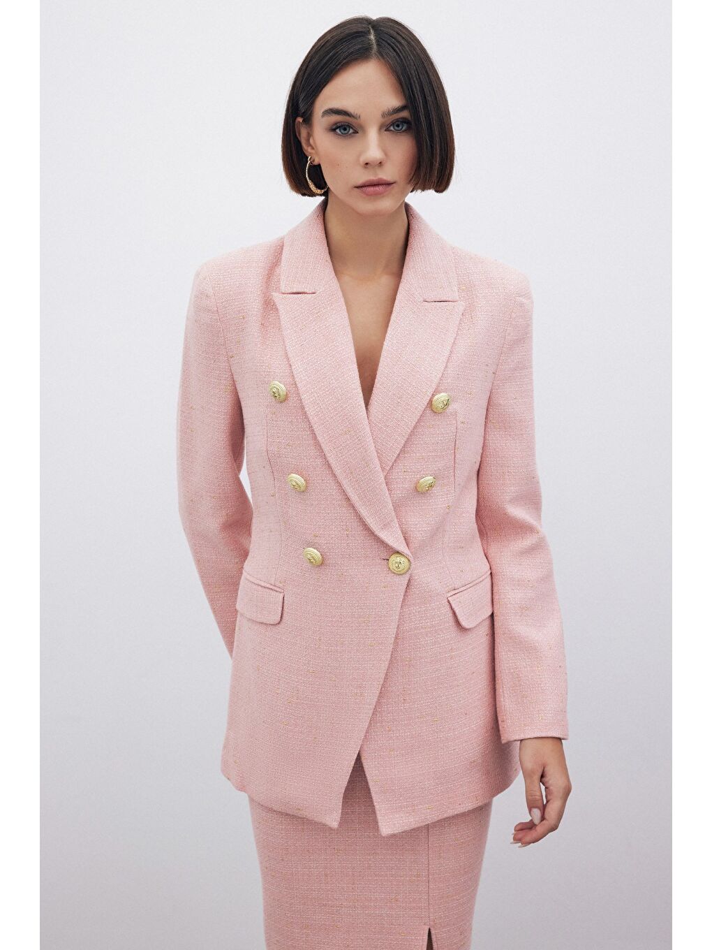 Simli Uzun Ceket - Pembe-2