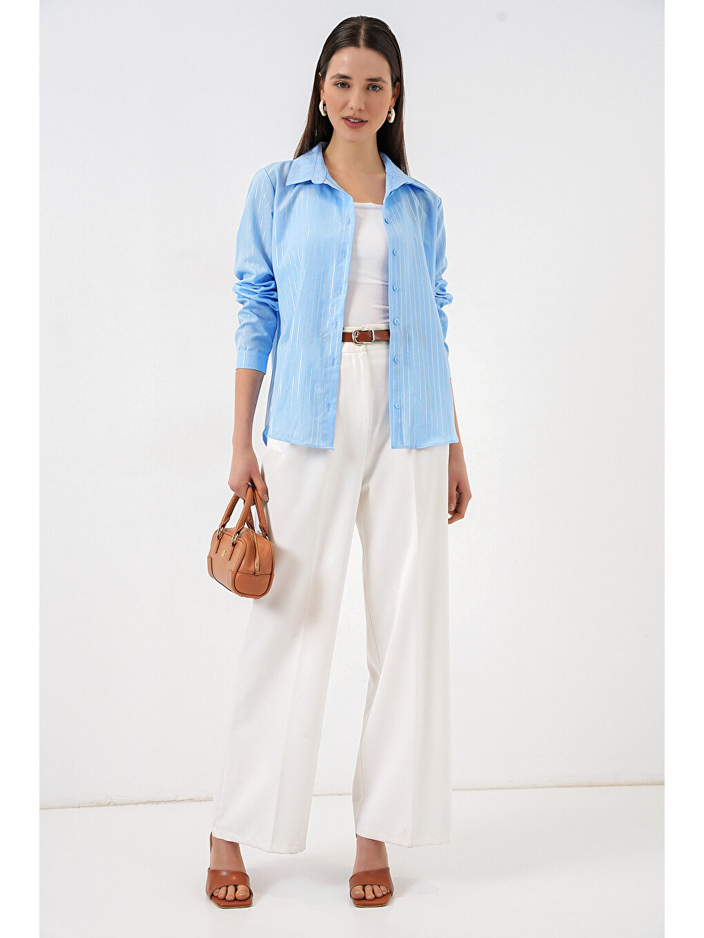 Kadın Varak Desenli Gömlek 20253 - Mavi-1