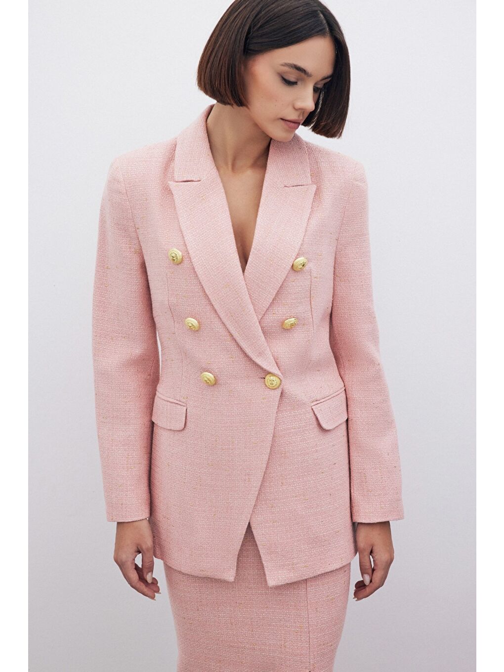 Simli Uzun Ceket - Pembe-3