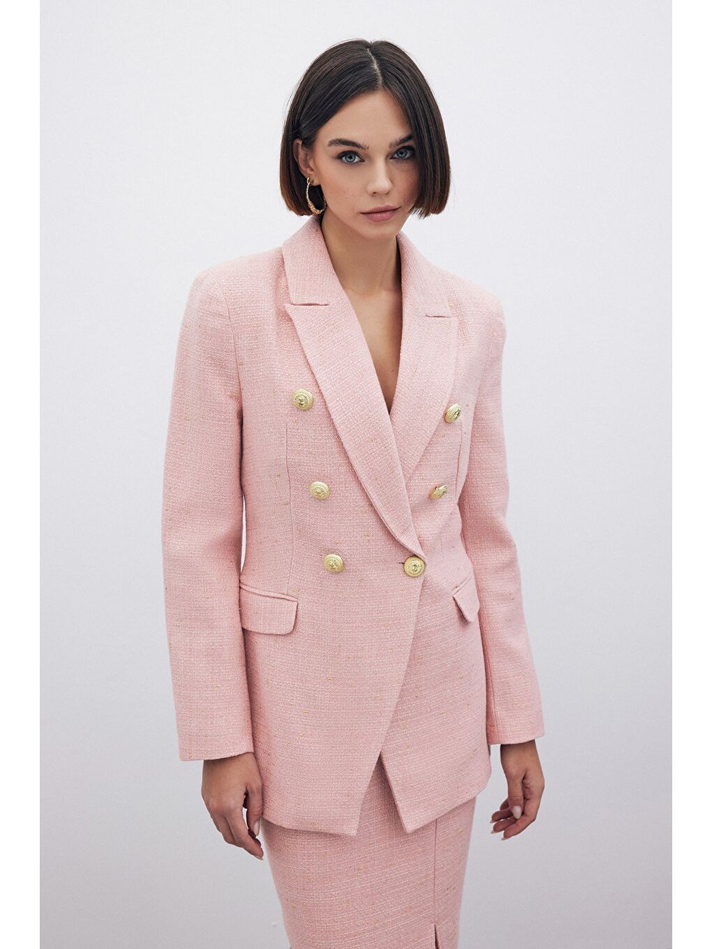 Simli Uzun Ceket - Pembe-5