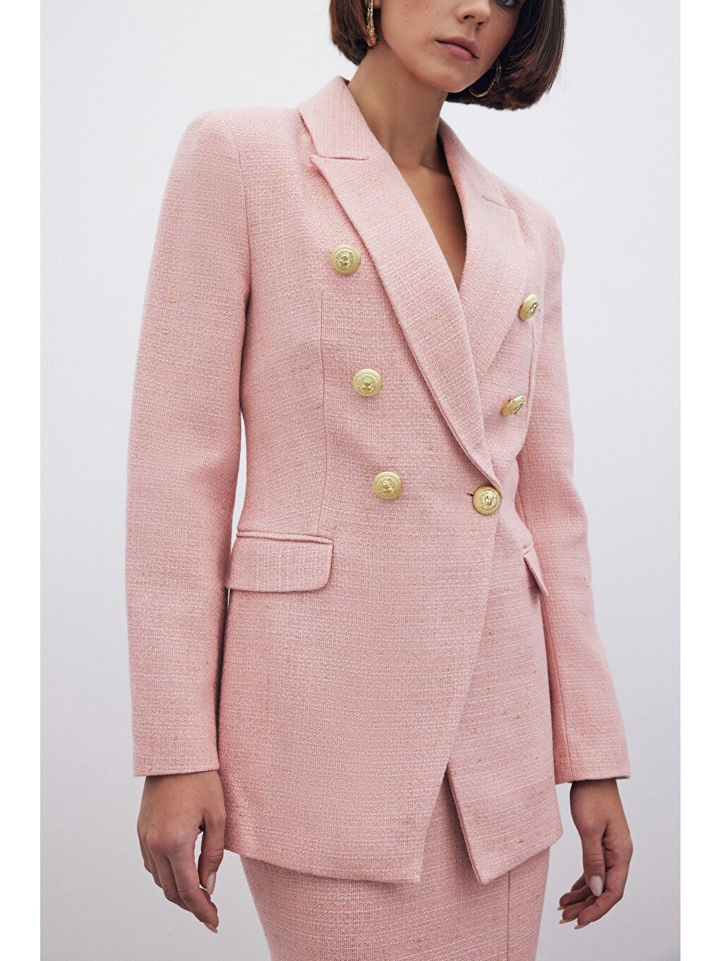Simli Uzun Ceket - Pembe-6