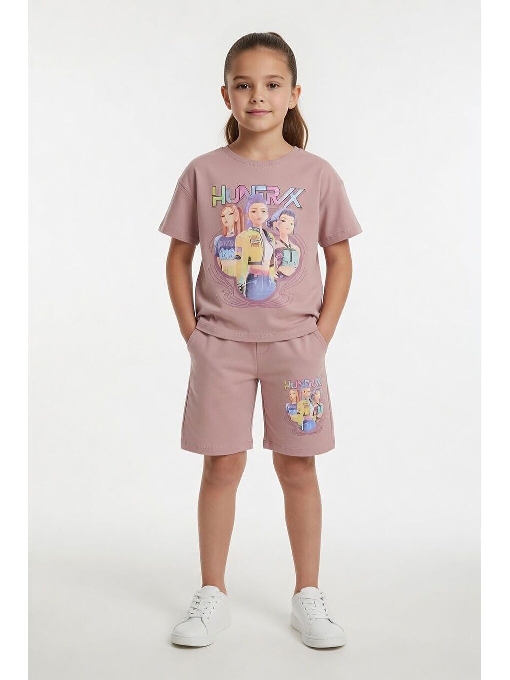Pembe Gül Kurusu Girls Baskılı Kız Çocuk Şortlu Tişörtlü 2li Takım 23856