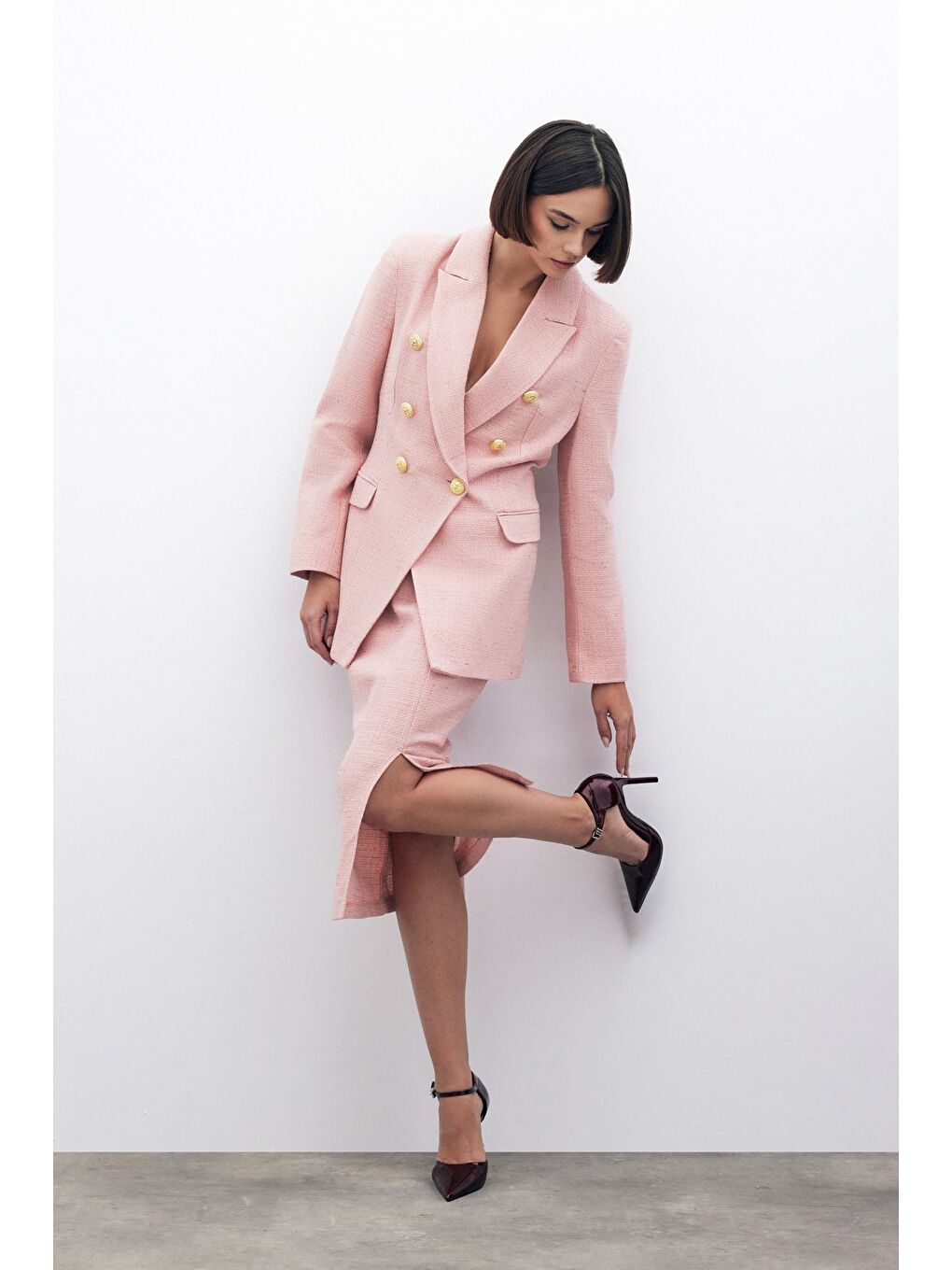 Simli Uzun Ceket - Pembe-7