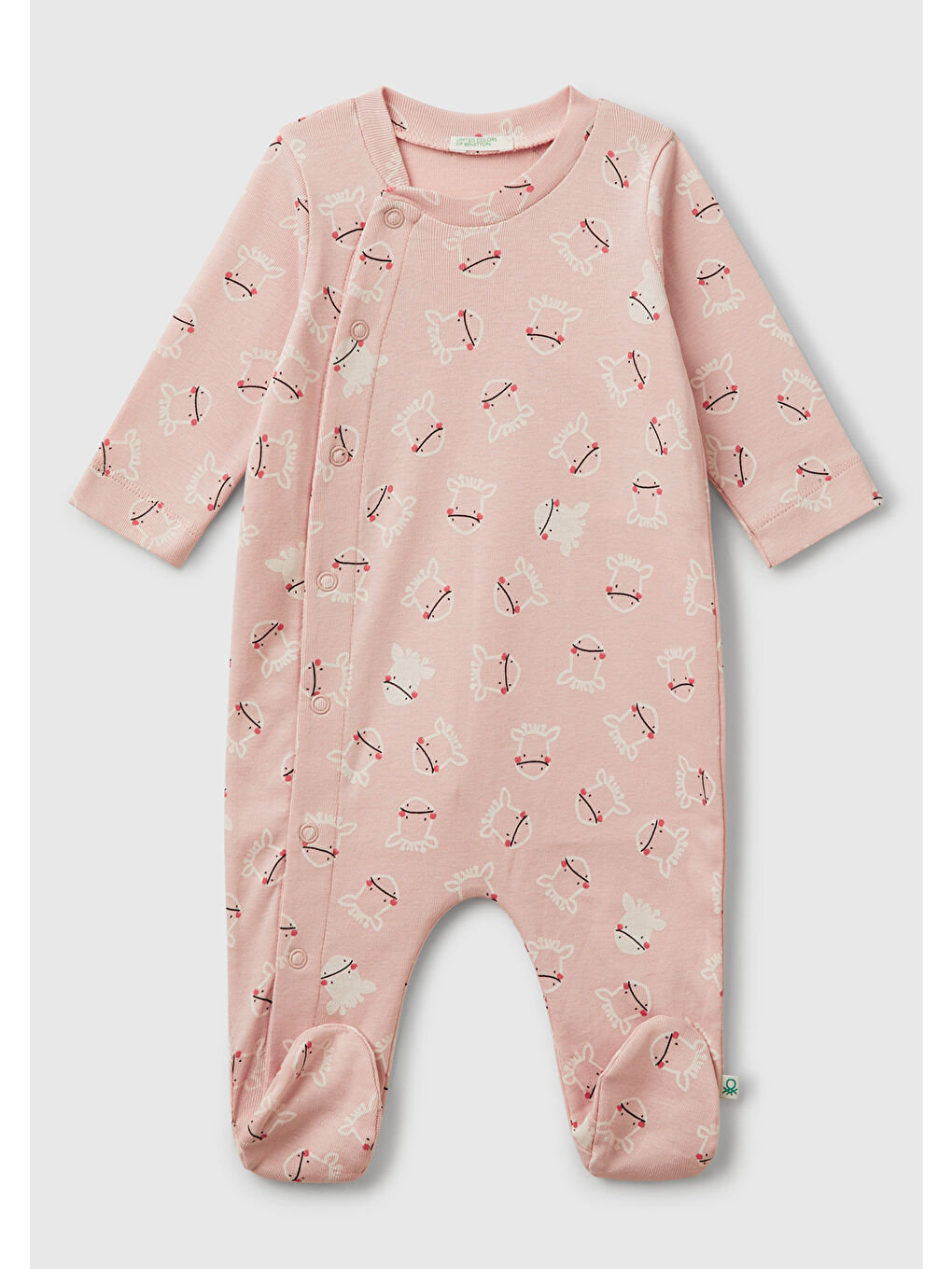 Bebek Toz Pembe Desenli Çıtçıtlı Uzun Kollu Tulum