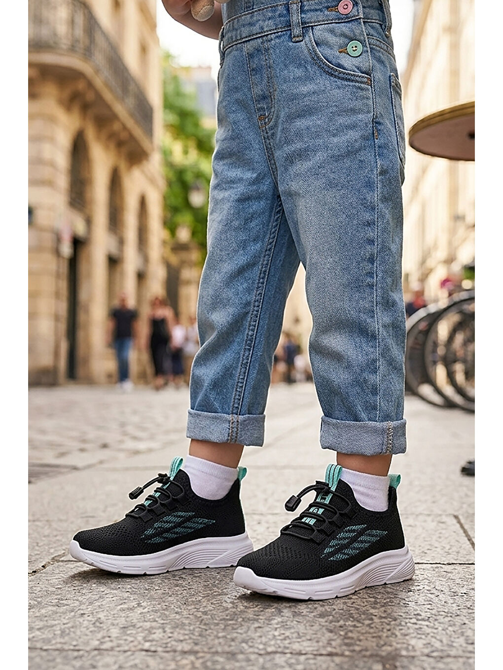 Siyah Dunca Fileli Faylon Taban Kız Çocuk Spor Ayakkabı-2