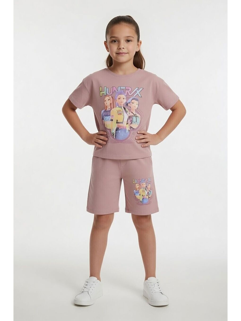 Pembe Gül Kurusu Girls Baskılı Kız Çocuk Şortlu Tişörtlü 2li Takım 23856-1