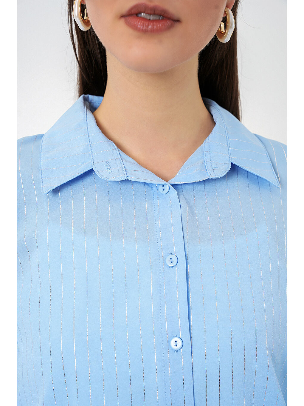 Kadın Varak Desenli Gömlek 20253 - Mavi-4