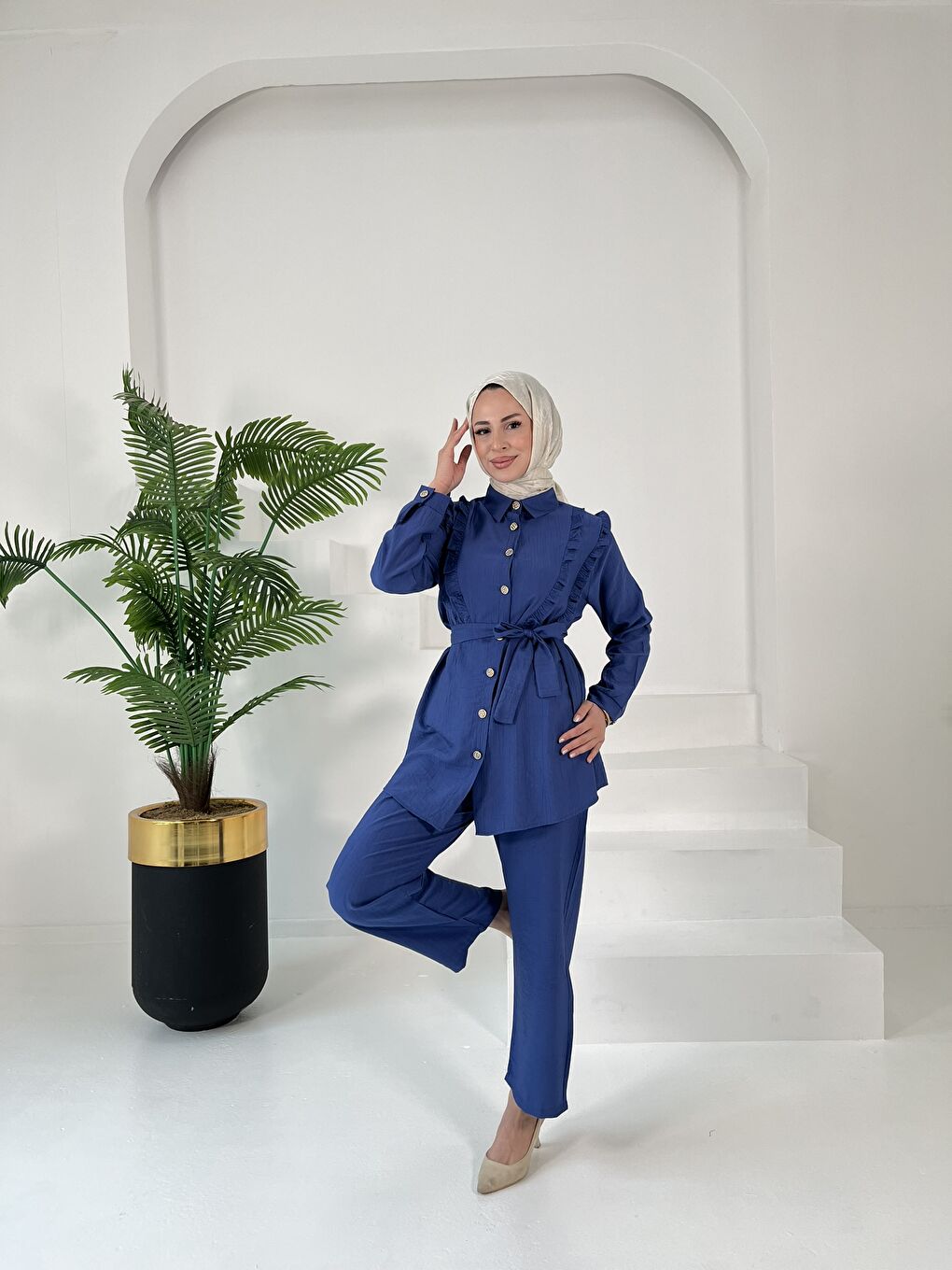 İndigo Fırfır Detaylı İkili Takım Indigo - 27003-4