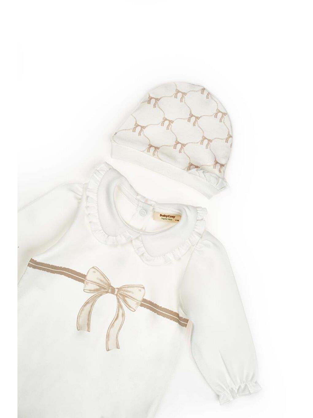 Bej Bebek Tulum Şapka %100 Organik Pamuk , Bebek - Yenidoğan- csy8149-3