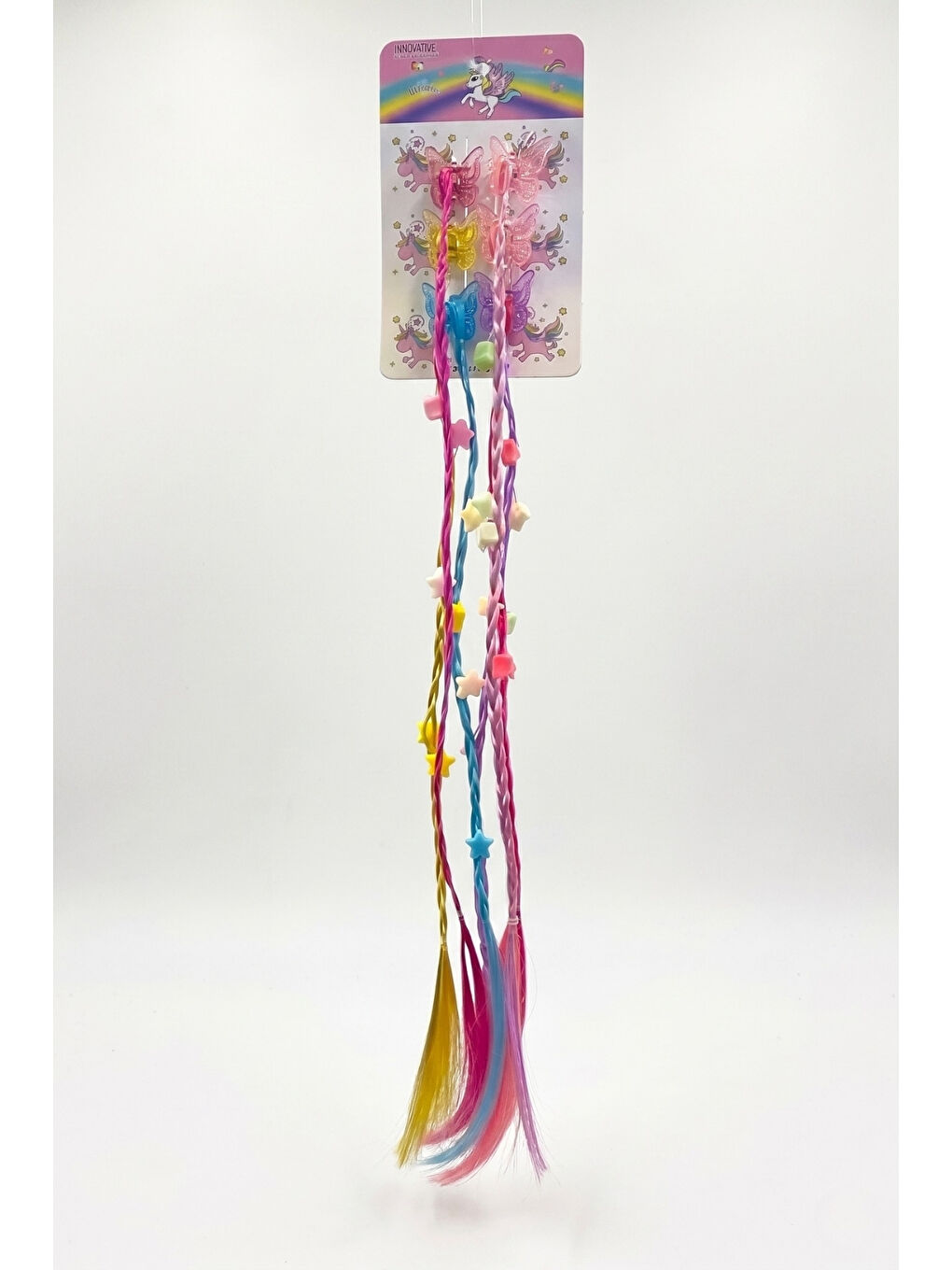 Karışık Çok Renkli Saç Detaylı Kelebek ve Yıldız Figürlü 6'lı Kız Çocuk Mandal Toka