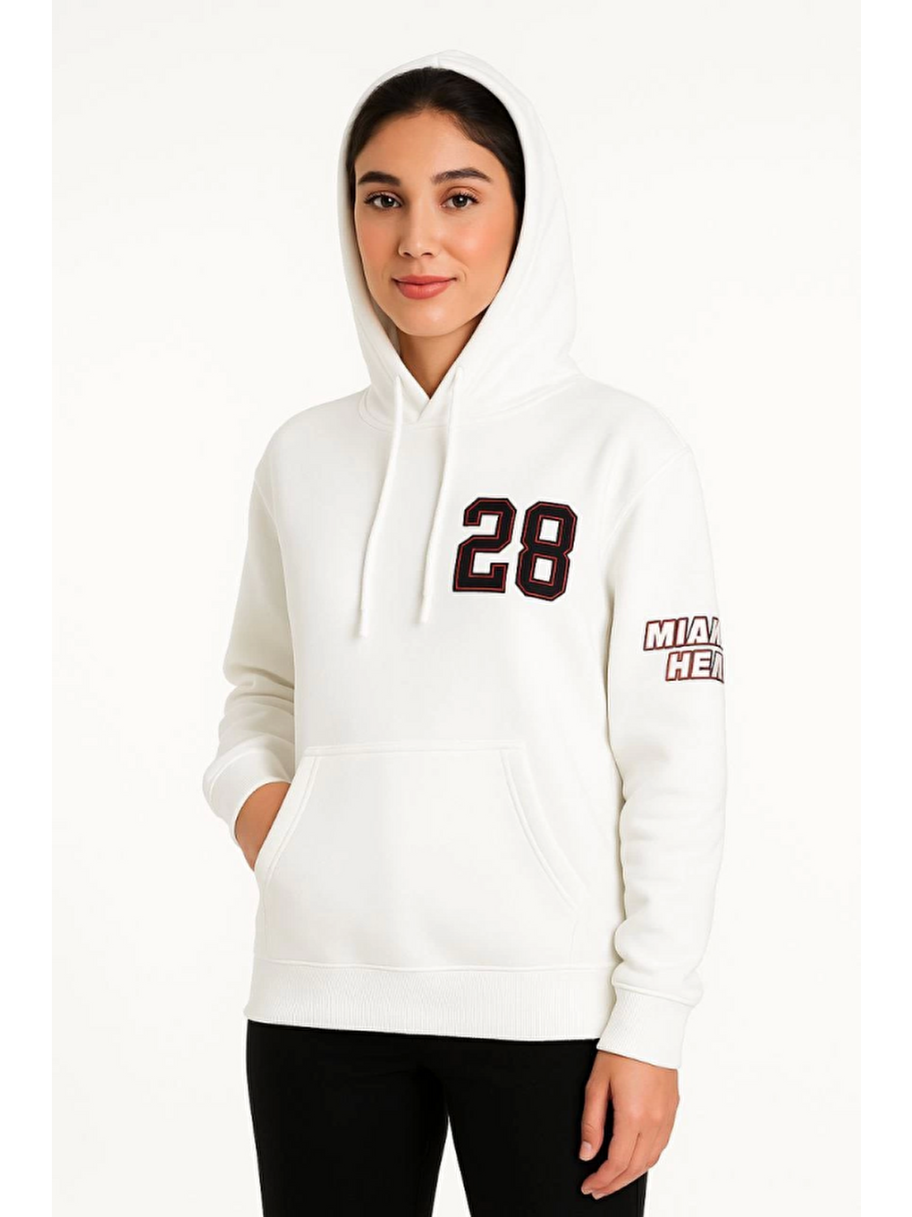Üç İplik Kapüşonlu Ön Ve Arka Baskılı Sweatshirt Hoodie - Beyaz-3