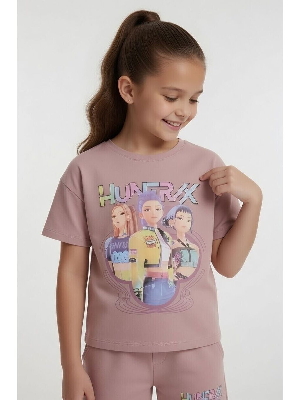 Pembe Gül Kurusu Girls Baskılı Kız Çocuk Şortlu Tişörtlü 2li Takım 23856-2