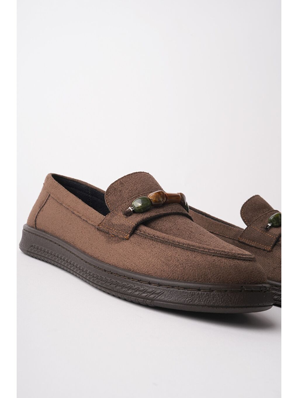 Kahverengi AUREVA Boncuk Detaylı Süet Kadın Günlük Loafer Ayakkabı-6