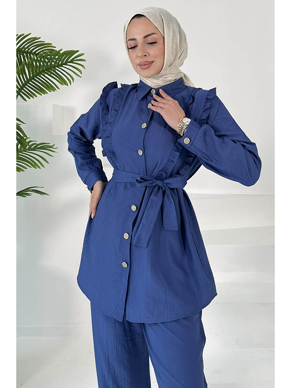 İndigo Fırfır Detaylı İkili Takım Indigo - 27003-7