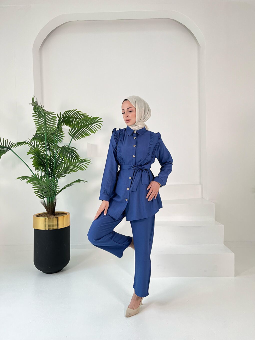 İndigo Fırfır Detaylı İkili Takım Indigo - 27003-9