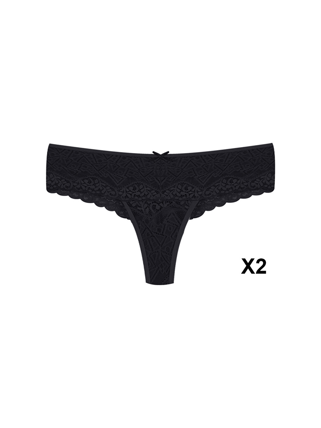 Siyah Kadın 6'lı Dantelli Tanga-2