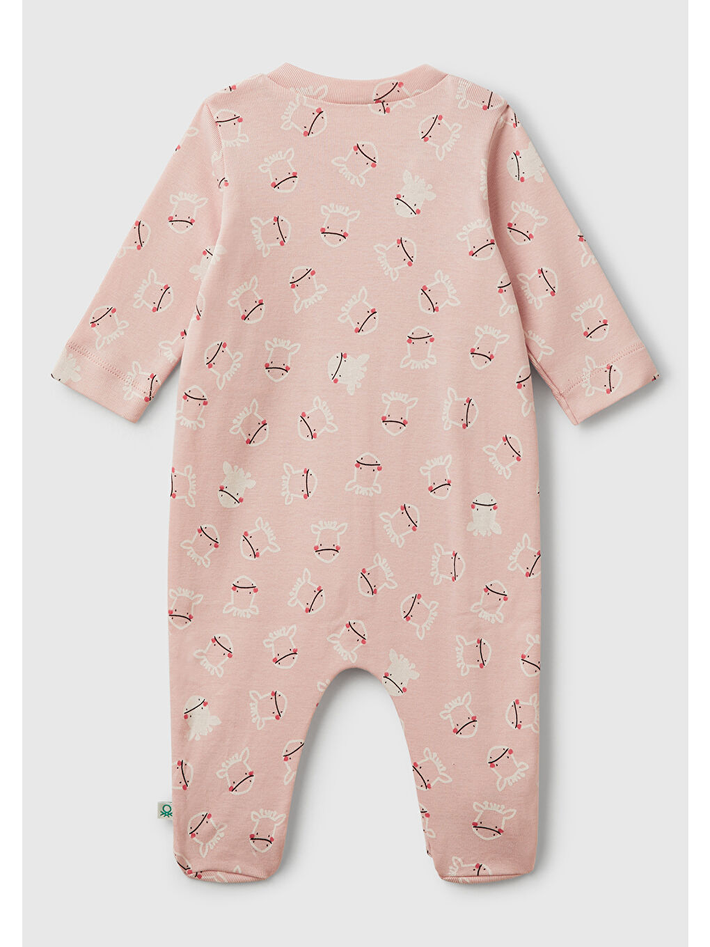 Bebek Toz Pembe Desenli Çıtçıtlı Uzun Kollu Tulum-1