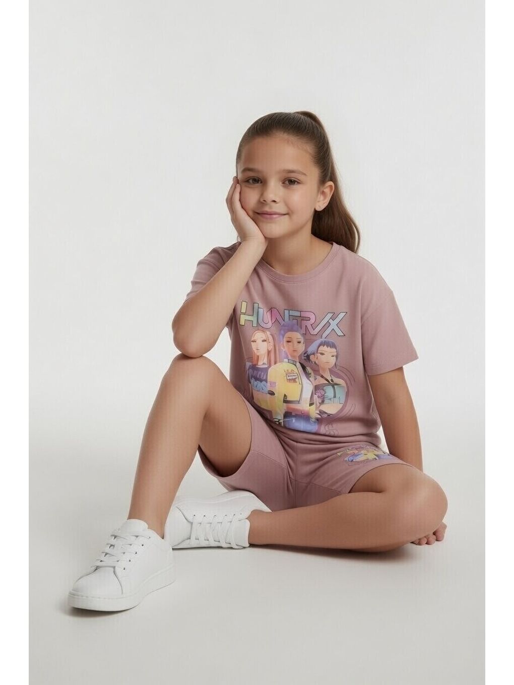 Pembe Gül Kurusu Girls Baskılı Kız Çocuk Şortlu Tişörtlü 2li Takım 23856-4