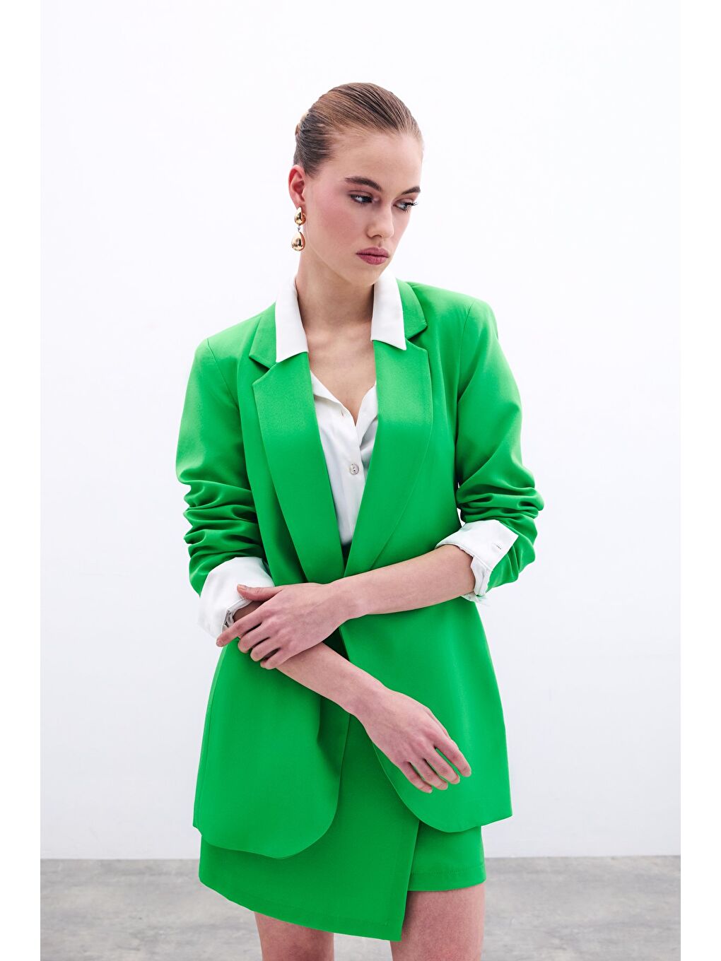 Klasik Yaka Uzun Ceket - Açık Yeşil-2