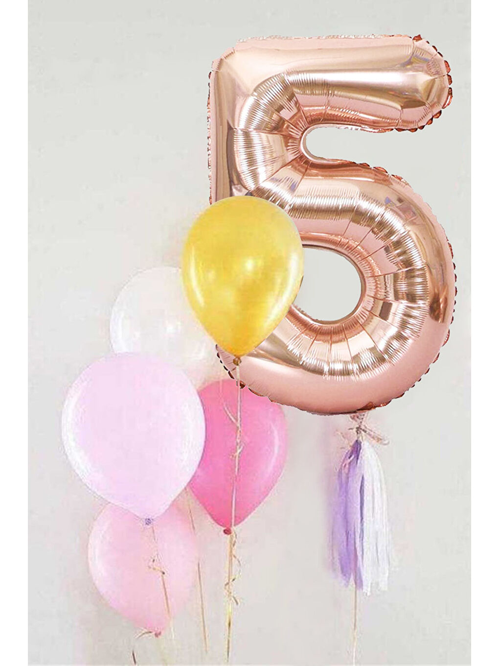 Kırmızı Rose 5 Rakamı Püsküllü Balon Set