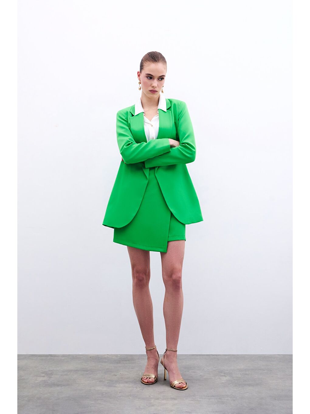 Klasik Yaka Uzun Ceket - Açık Yeşil-3