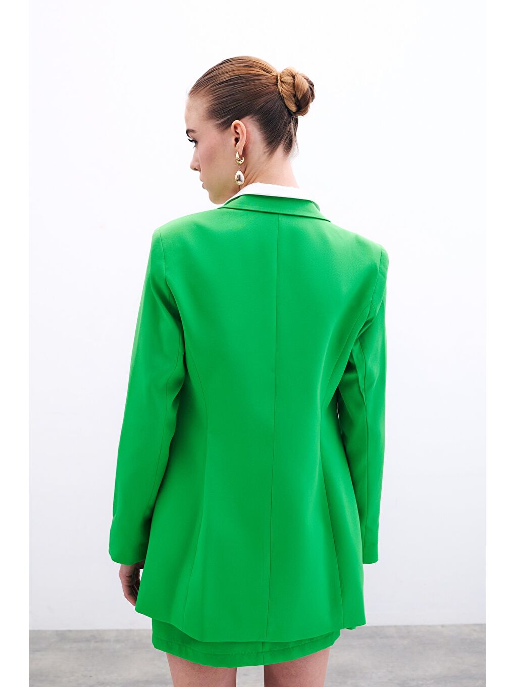 Klasik Yaka Uzun Ceket - Açık Yeşil-6