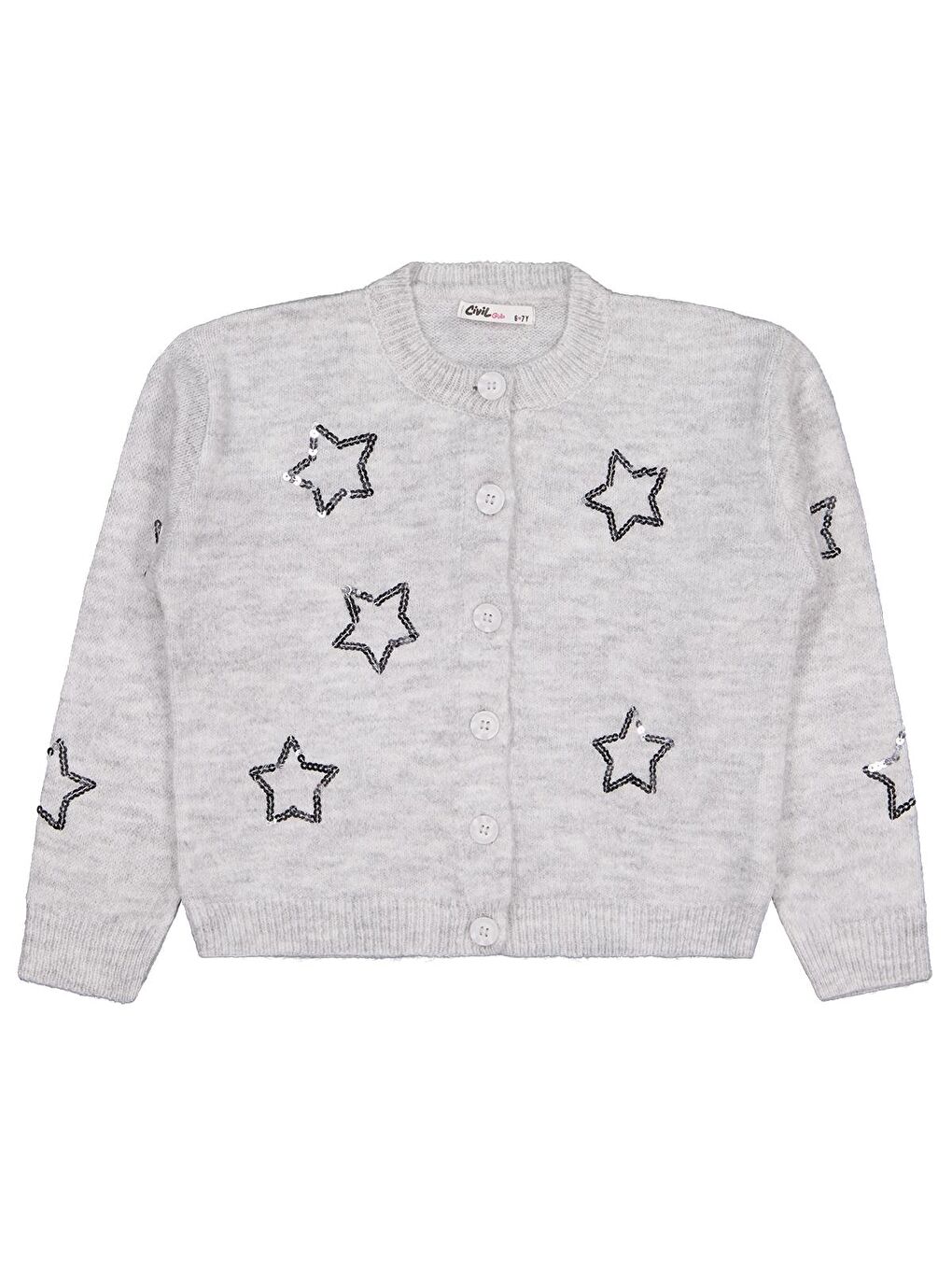 Girls Pullu Yıldız Nakışlı 6-9 Yaş Hırka - Gri 7-8 Yaş