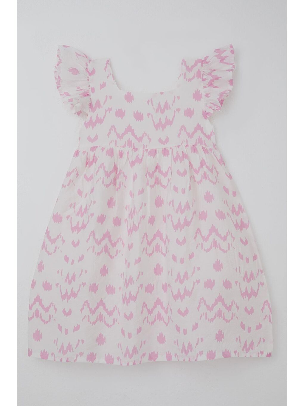 Kız Çocuk Elbise Desenli Arka Kısmı Fermuar Detaylı Beyaz (8-12 Yaş)