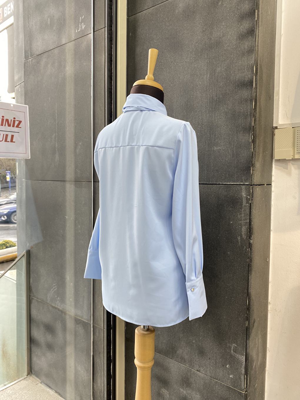 Mavi Pile Detaylı ParisFular Yaka Gömlek-3