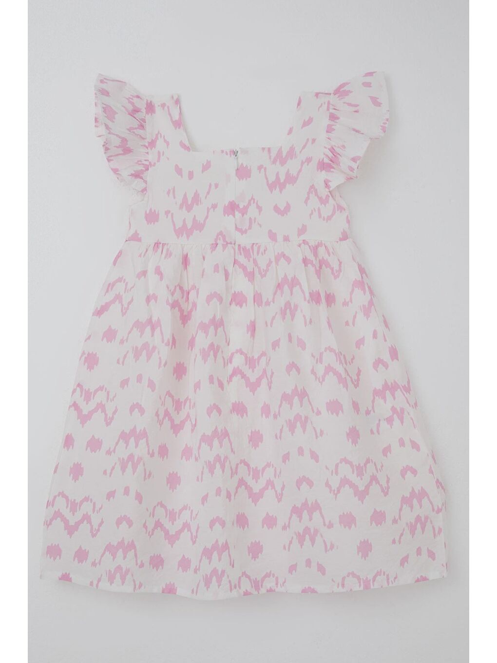 Kız Çocuk Elbise Desenli Arka Kısmı Fermuar Detaylı Beyaz (8-12 Yaş)-1