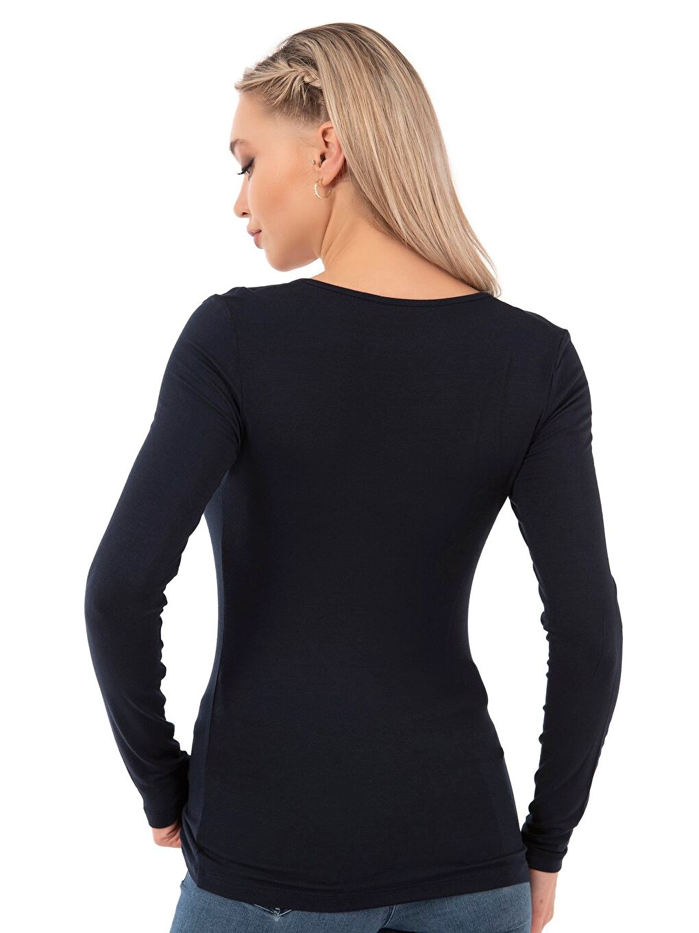 Kadın Viskon Pul Nakışlı Uzun Kol Bluz | Lacivert 7429-4