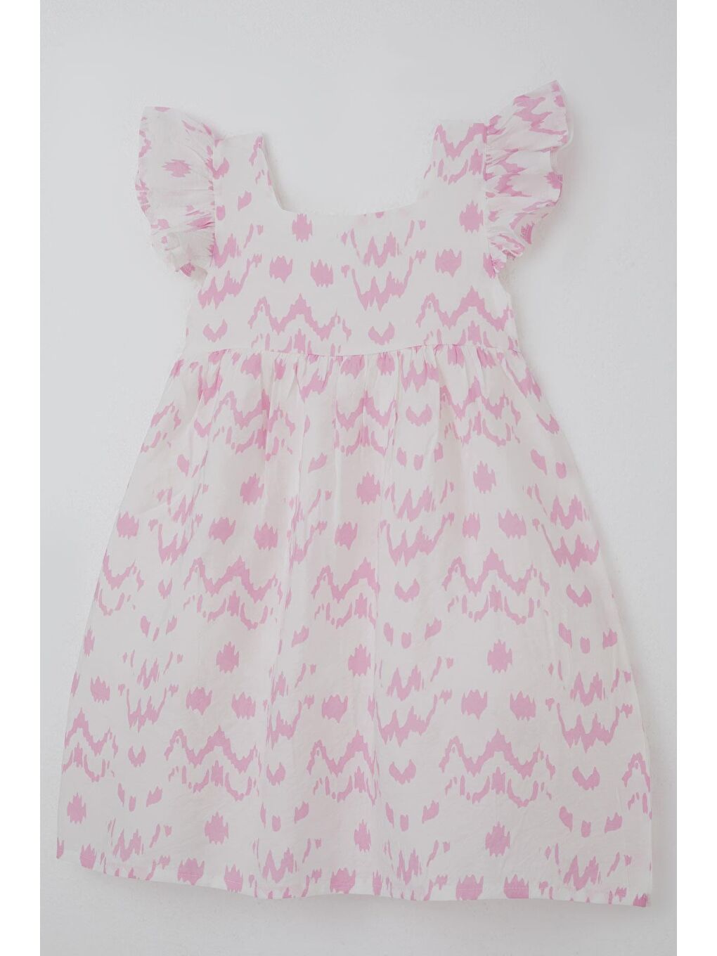 Kız Çocuk Elbise Desenli Arka Kısmı Fermuar Detaylı Beyaz (8-12 Yaş)-2