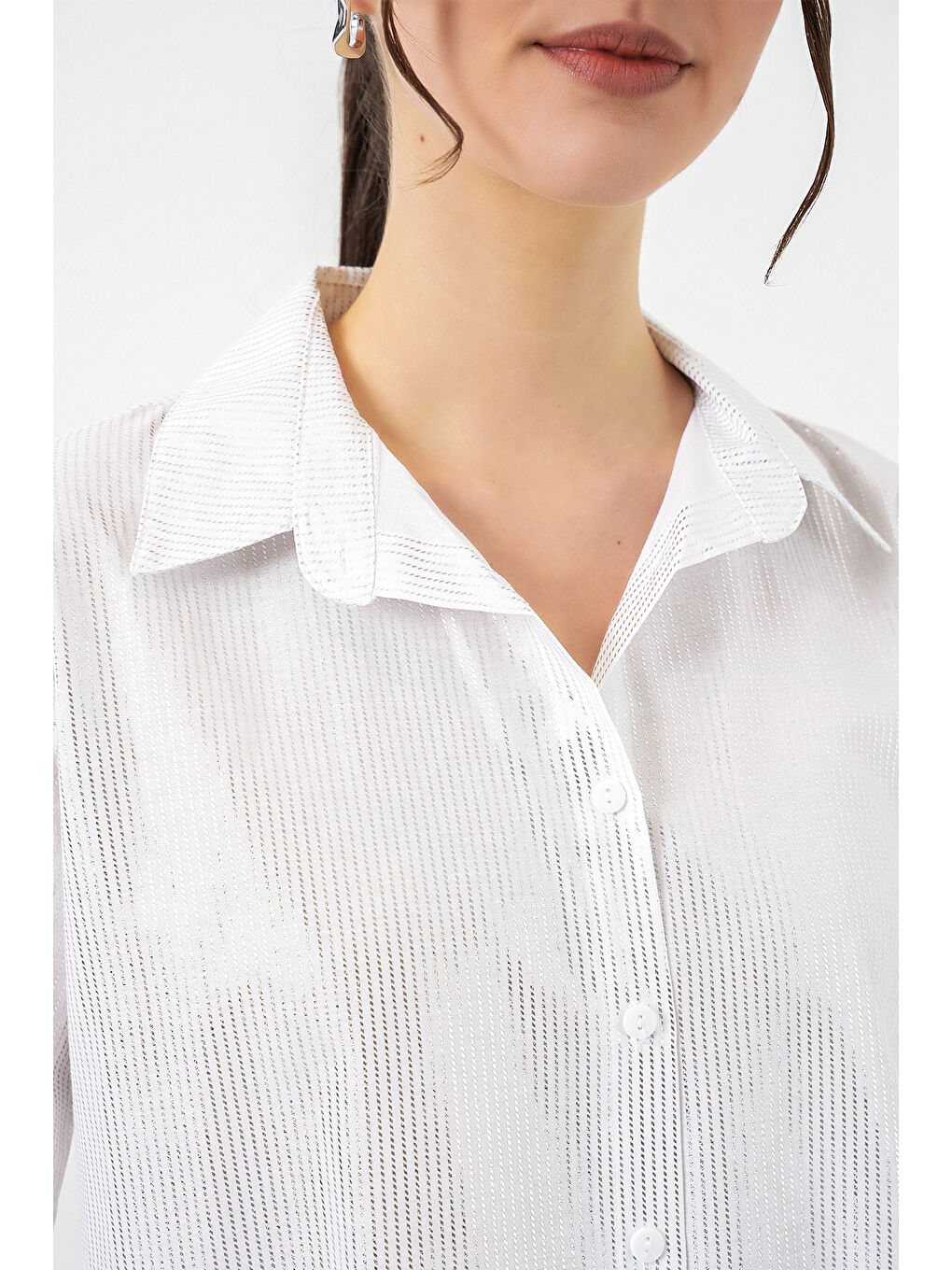 Kadın Varak Desenli Gömlek 20253 - B.Beyaz-3