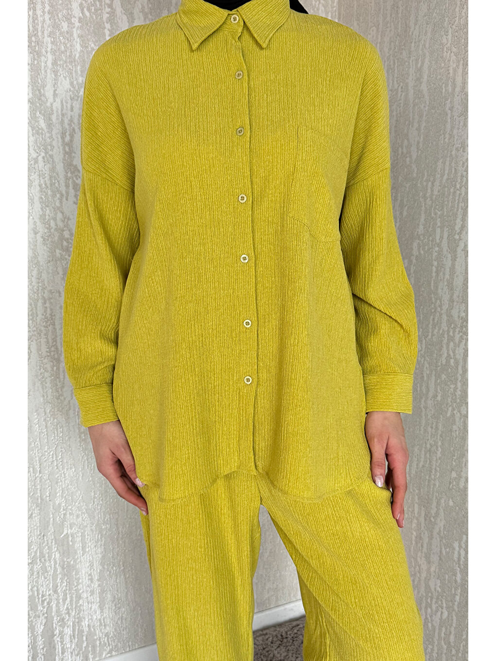 Yeşil Gömlek Pantolon Bürümcük Tesettür İkili Takım-4